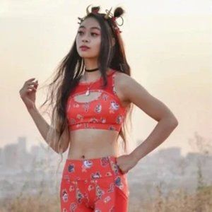 Iron Yokai Keyhole Bra in Pixel Print Red (L)